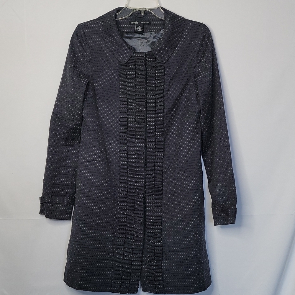 Hale Bob polka dot blue long ruffle pea coat style blue jacket sz Small